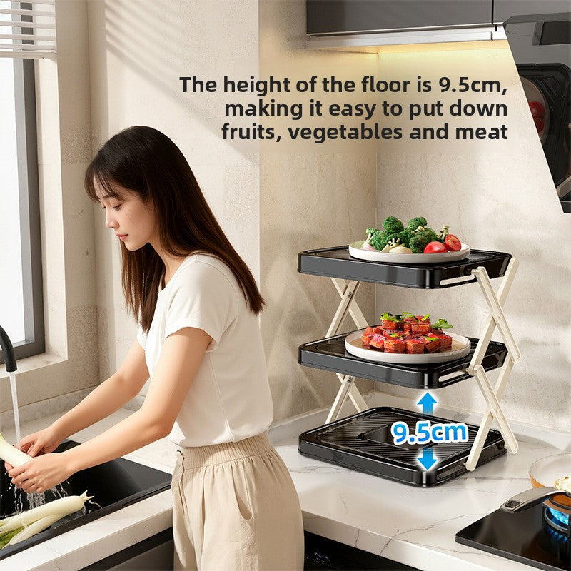 Foldable Multi-Layer Kitchen Prep Rack with Tray