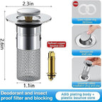 Pop-Up Sink Drain Filter with Removable Stainless Steel Basket